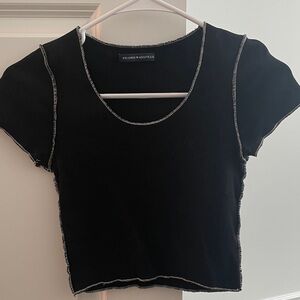 Brandy Melville Black Crop Top w/ White Stitching
